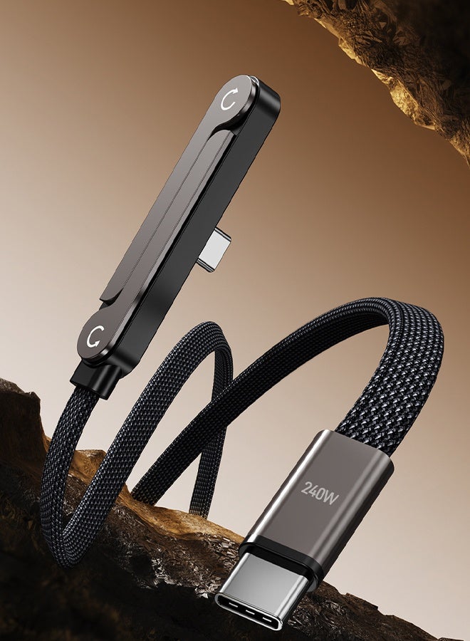 MANBO Black  240W Type‑C to Type‑C Fast Charging Cable, Zinc Alloy Elbow Bracket Data Cable for Fast Charging & Data Sync - Image 4